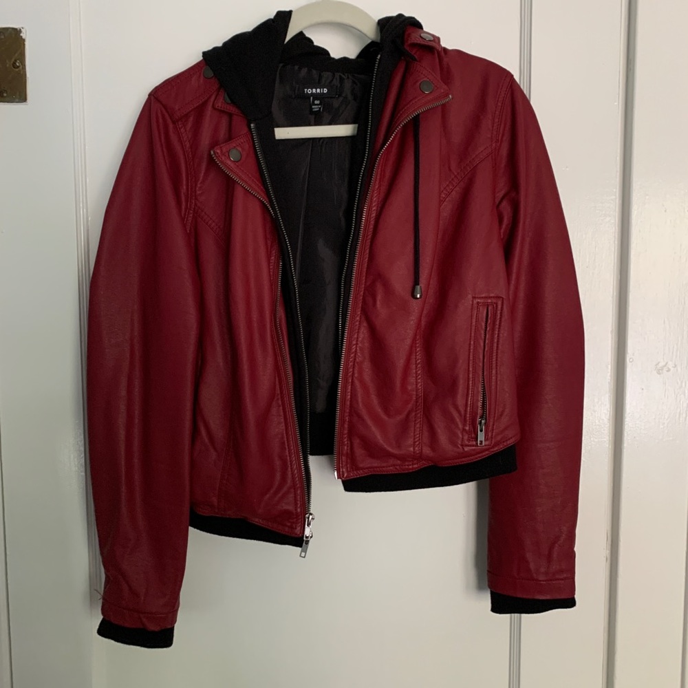 Torrid pleather hoodie coat